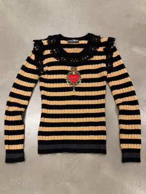 2020s Dolce & Gabbana wool & cashmere heart stripe knit