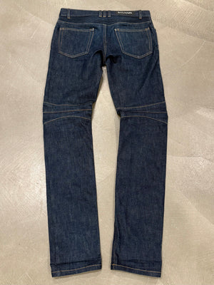 2010s Balmain ribbed panel denim biker pants