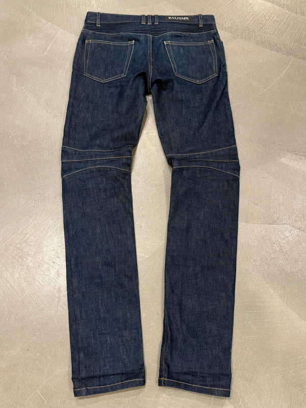 2010s Balmain ribbed panel denim biker pants