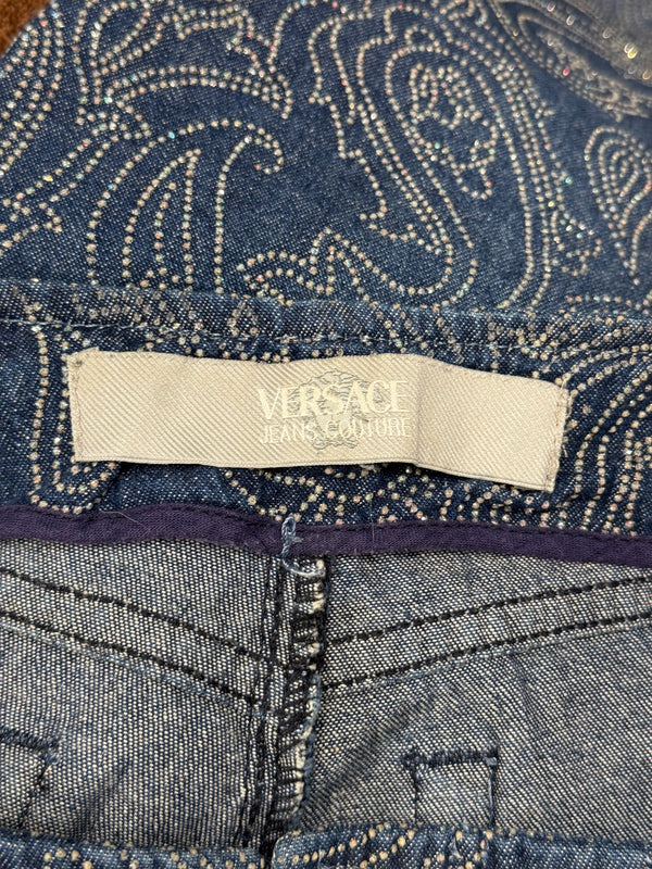 2000s Versace embellished flared denim
