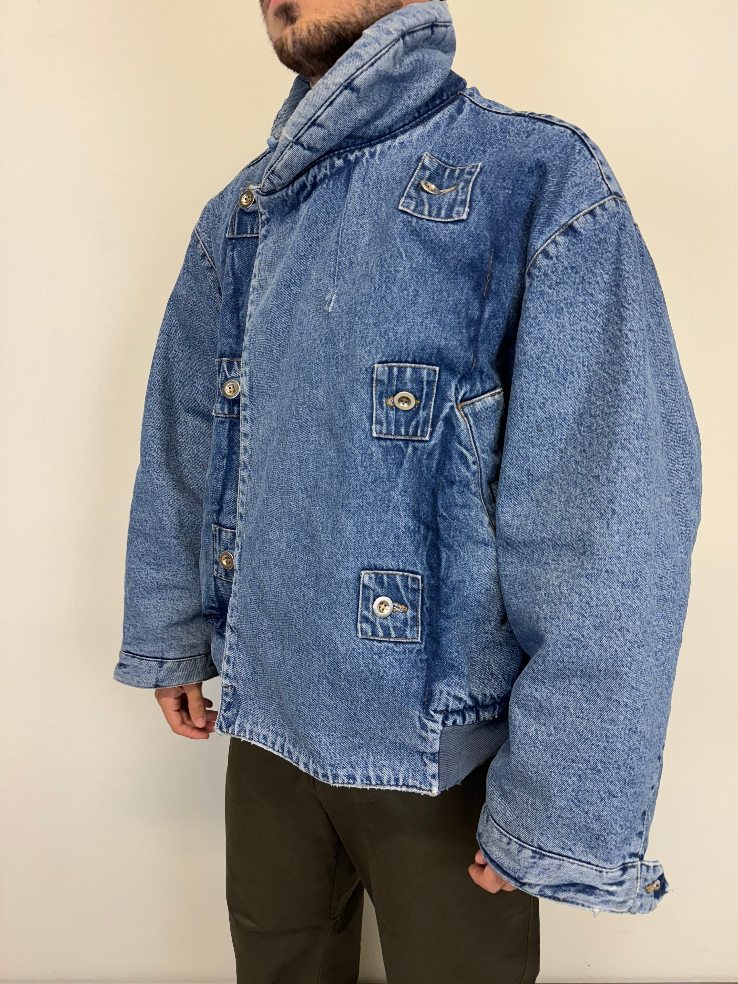 1980s Katharine Hamnett padded denim double breasted bomber