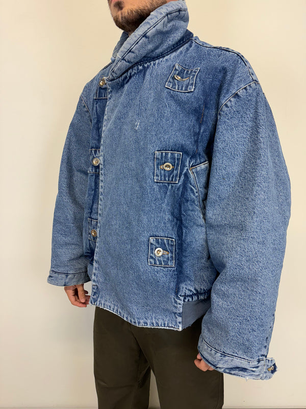 1980s Katharine Hamnett padded denim double breasted bomber