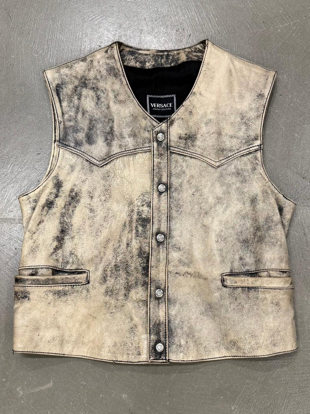 2000s Versace distressed leather vest