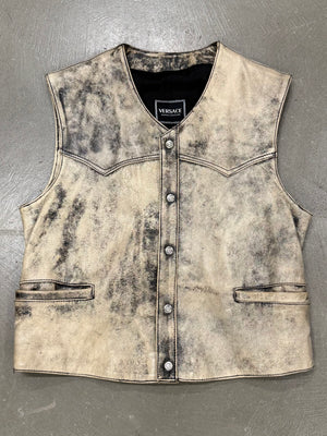 2000s Versace distressed leather vest