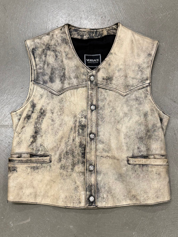 2000s Versace distressed leather vest