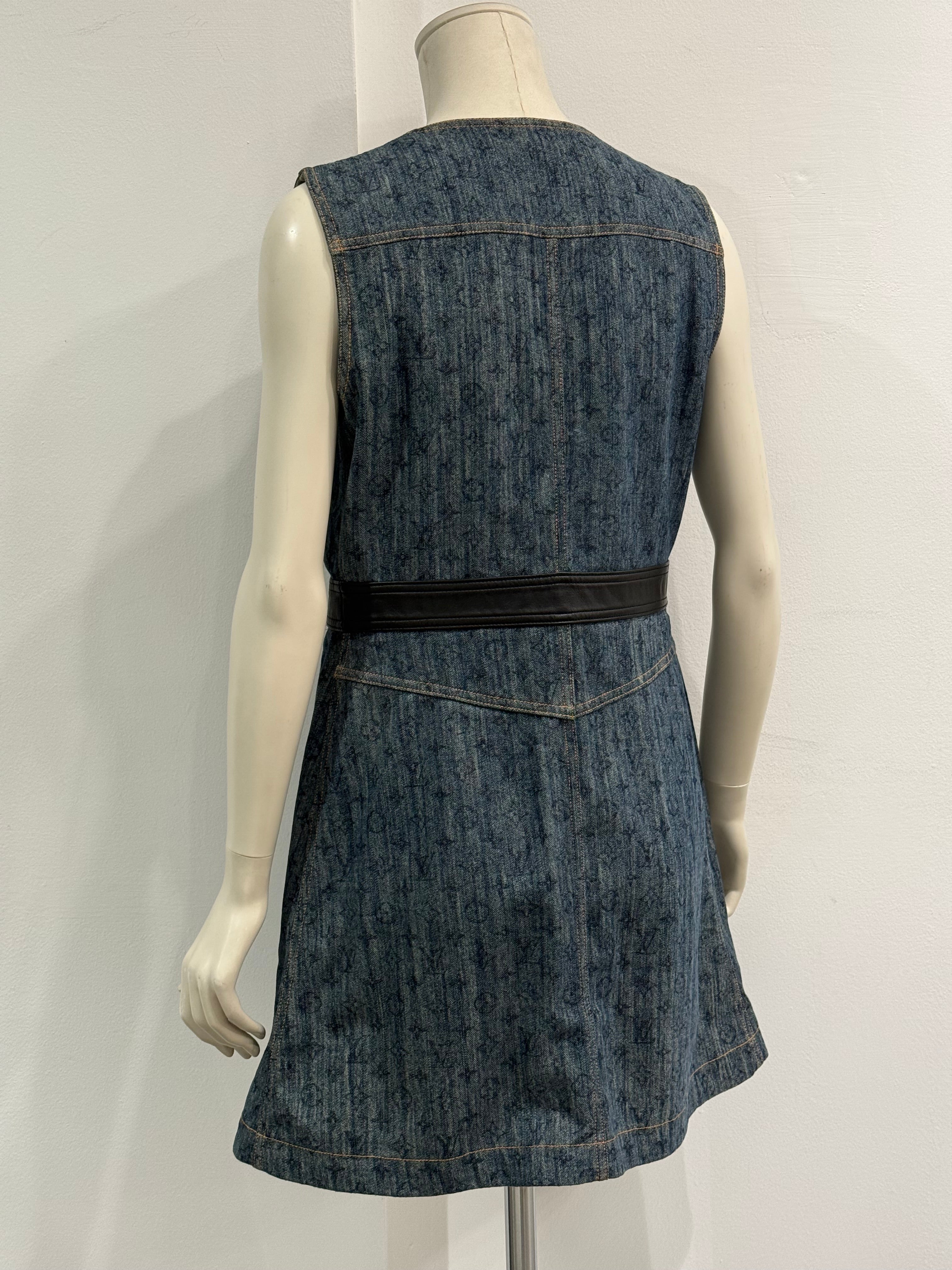 louis vuitton denim dress Louis Vuitton Denim Monogram Short Sleeve Zipper Dress