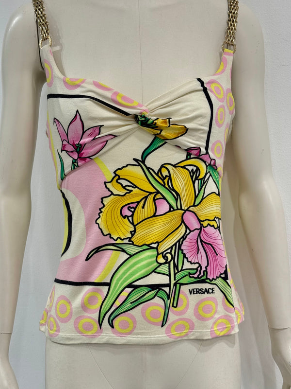 2000s Gianni Versace metal strap floral top