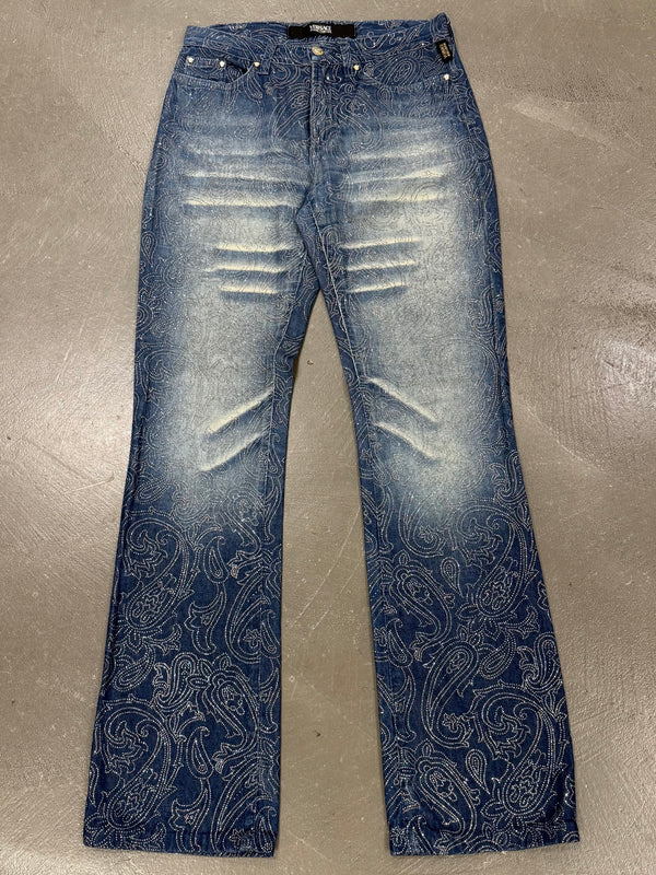 2000s Versace embellished flared denim jeans