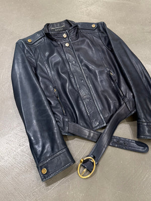 2000s Gucci belted biker leather jacket
