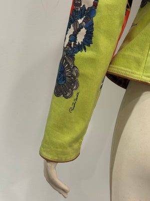 2000s Roberto Cavalli leopard printed patchwork denim jacket
