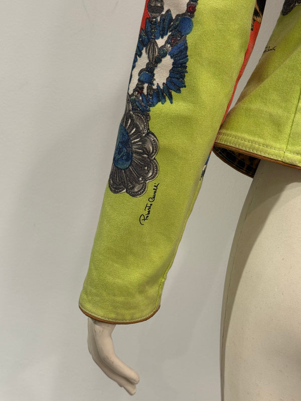 2000s Roberto Cavalli leopard printed patchwork denim jacket