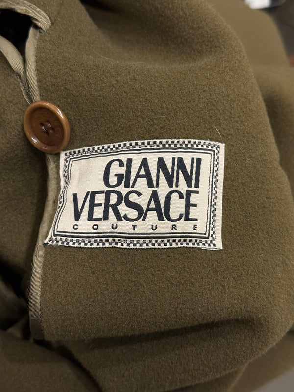 1990s Gianni Versace olive wool double-breasted overcoat