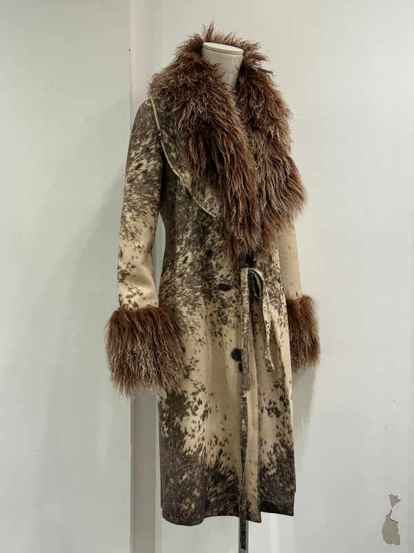 F/W1999 Roberto Cavalli fur-trimmed wool coat