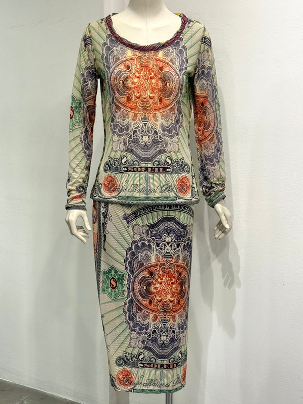1990s Jean Paul Gaultier mesh print set top & skirt