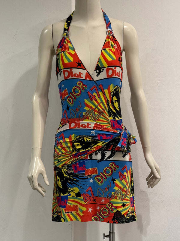 S/S2002 Christian Dior Rasta collection print halter mini dress