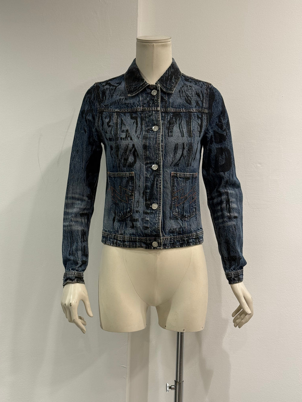 A/W 1997-1998 Walter Van Beirendonck “kiss the future” painted denim jacket