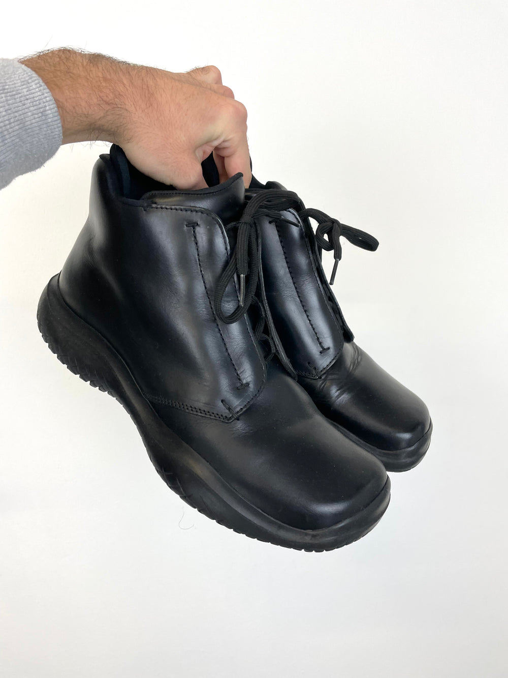 AW99 Prada vibram leather square toe boots