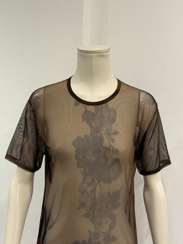2003 Gucci by Tom Ford floral printed sheer mesh t-Shirt
