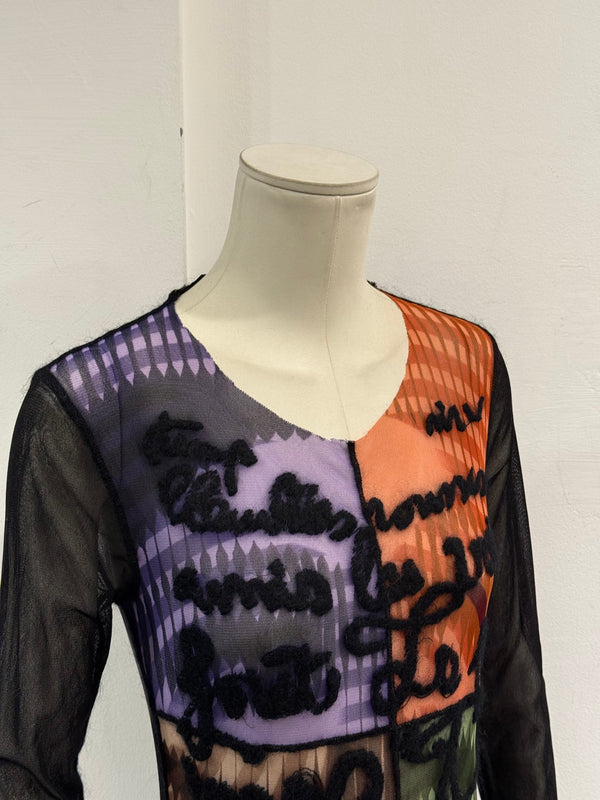 A/W2001 Jean Paul Gaultier colorblock graphic mesh top