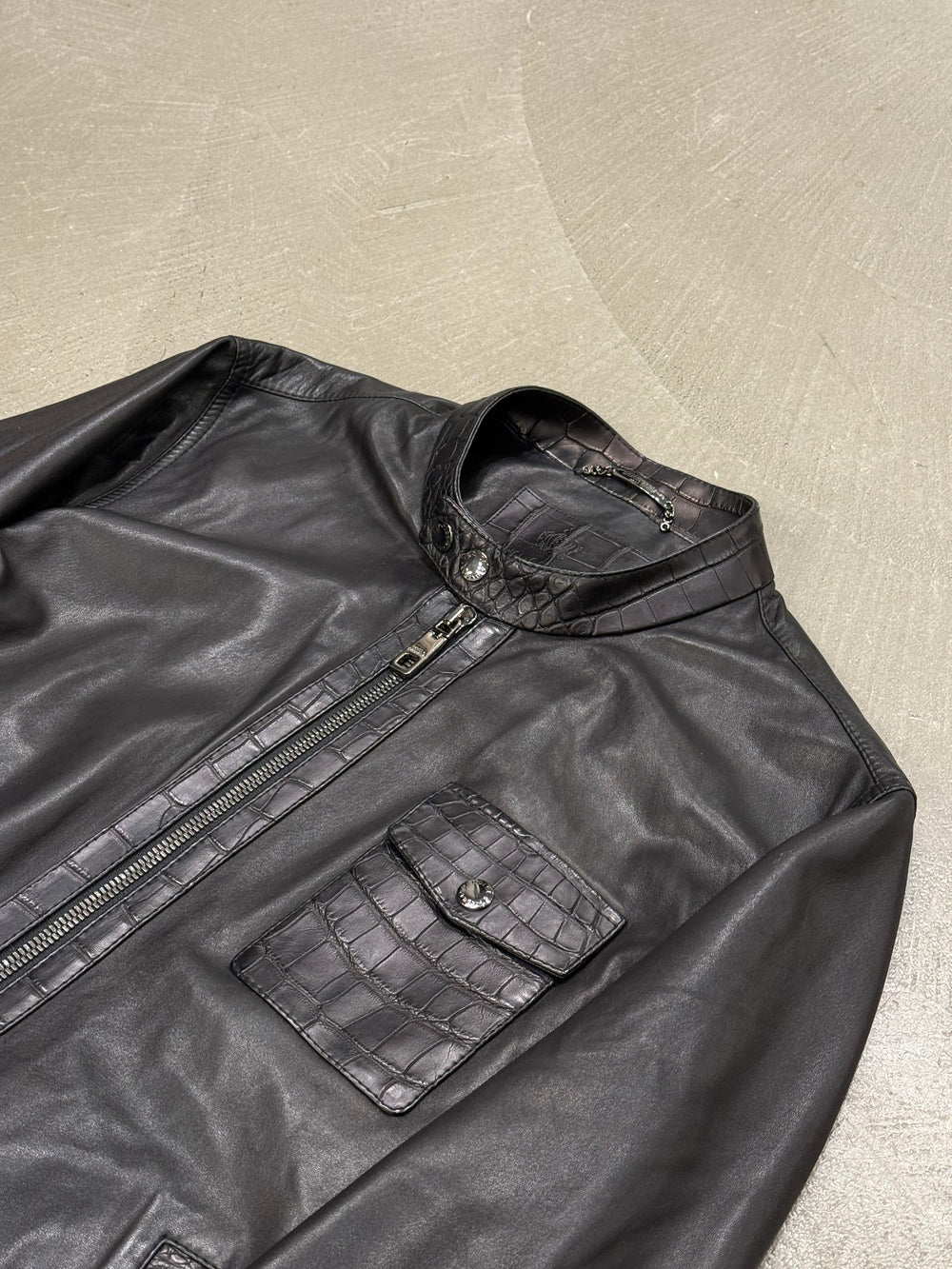 2000s Dolce & Gabbana café racer crocodile leather jacket