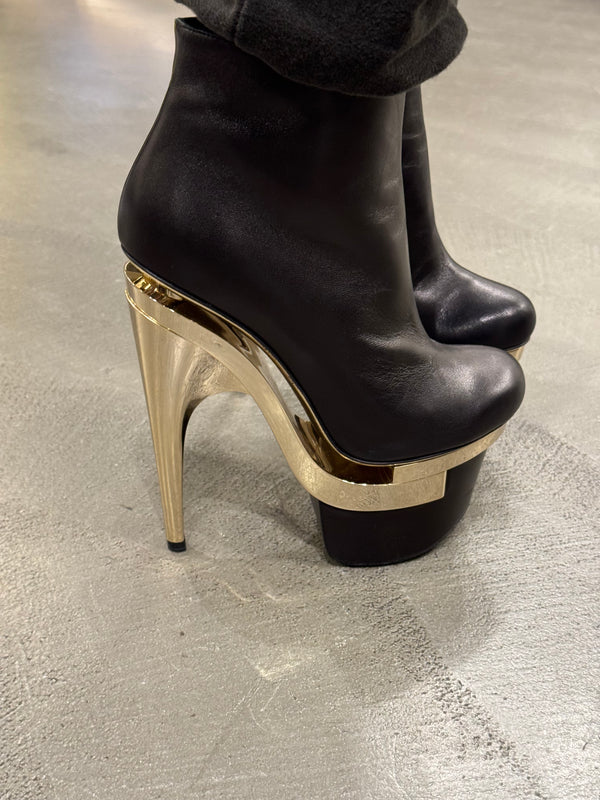 Versace black leather triple platform heels