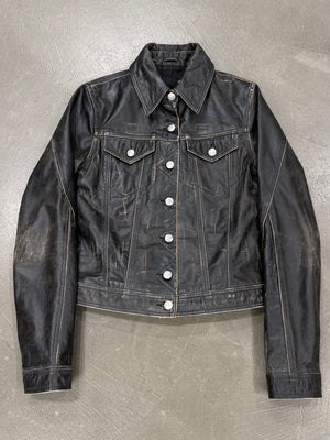 2000S Roberto Cavalli faded distressed leather jacket