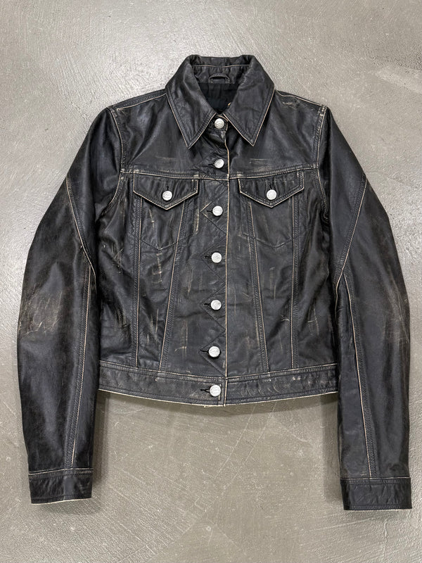 2000S Roberto Cavalli faded distressed leather jacket