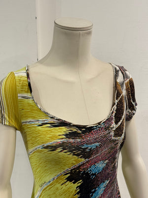 2004 Roberto Cavalli feather abstract print stretch top