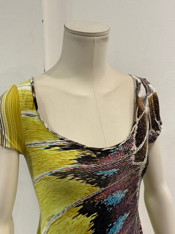 2004 Roberto Cavalli feather abstract print stretch top