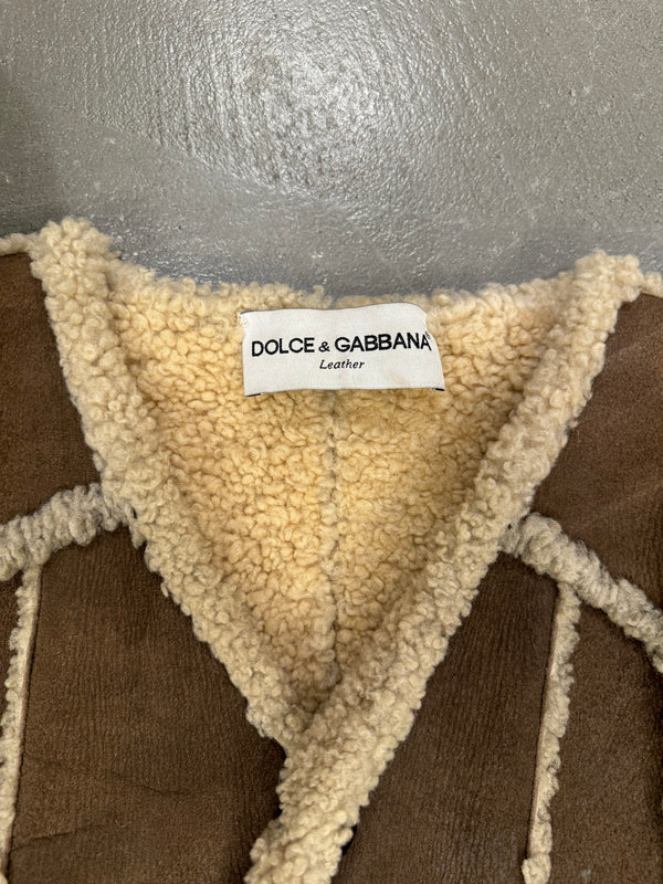 1990s Dolce & Gabbana hybrid shearling leather military jacket