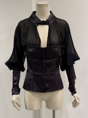 A/W2003 Gucci By Tom Ford runway corset ruched sleeves top