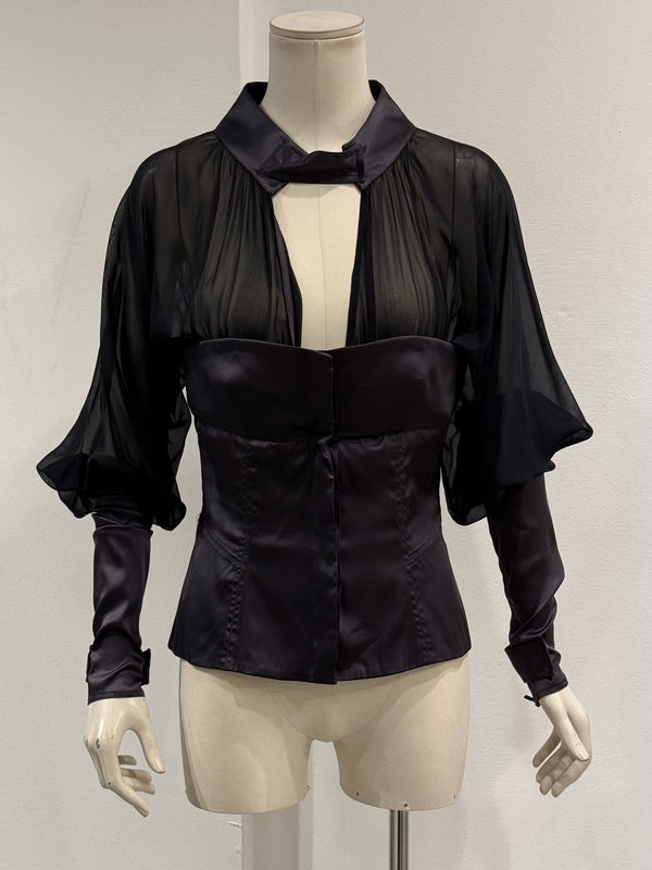 A/W2003 Gucci By Tom Ford runway corset ruched sleeves top