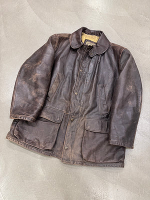 1990s Armani trashed faded heavy leather coat