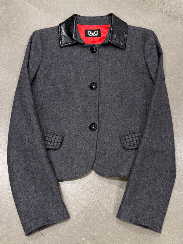 2000s Dolce & Gabbana patent collar wool jacket