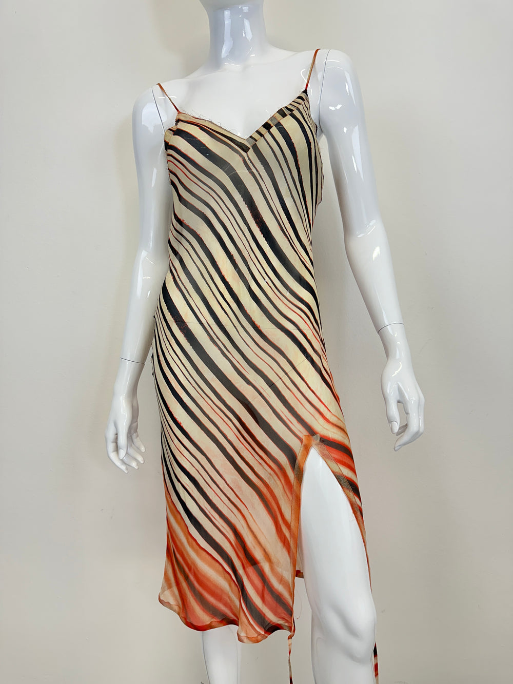 S/S 2001 Jean Paul Gaultier silk stripe mesh sheer dress