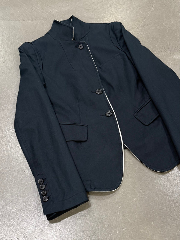 2010s Ann Demeulemeester asymmetrical blazer with white piping