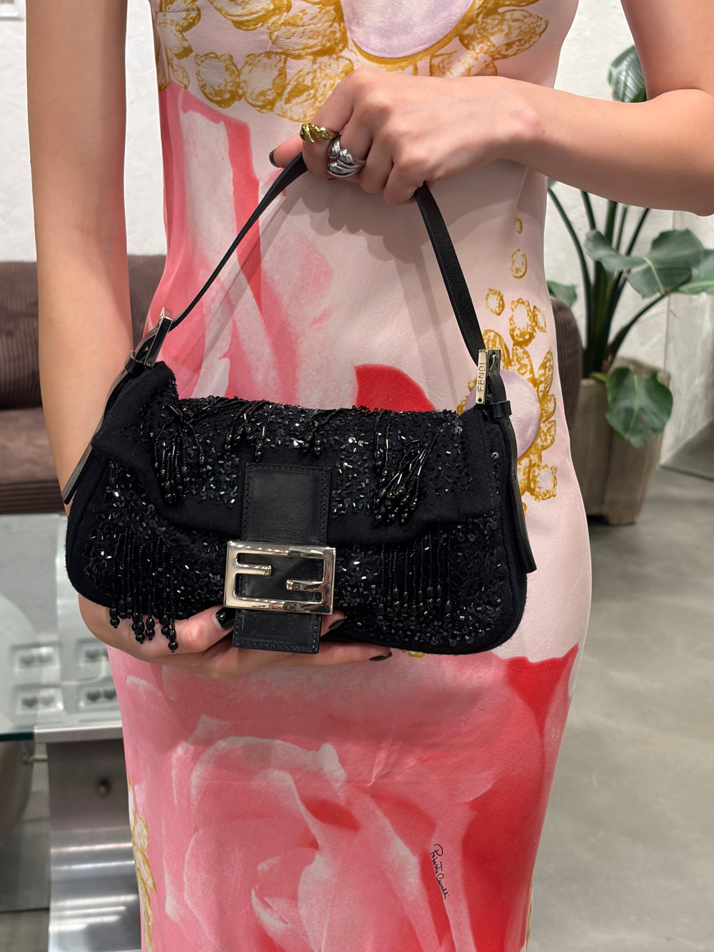 A/W2000 Fendi wool embossed hand-beaded baguette bag