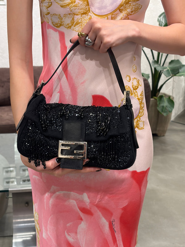 A/W2000 Fendi wool embossed hand-beaded baguette bag