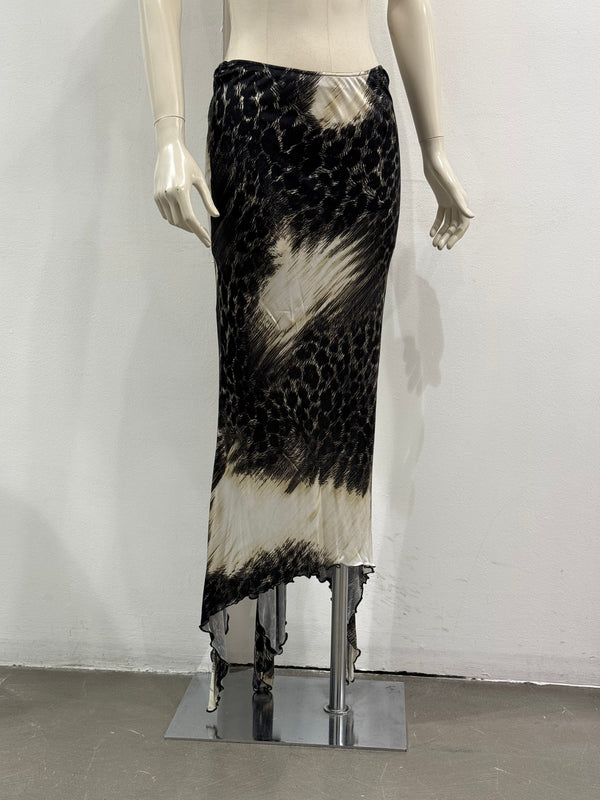 2000s Roberto Cavalli animal print draped skirt
