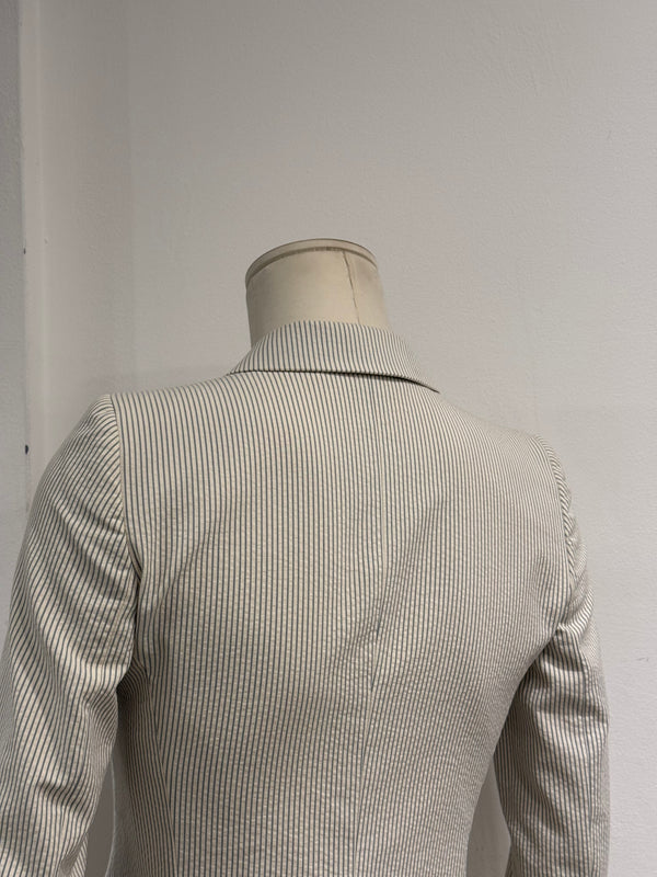 2009 Balenciaga by Nicolas Ghesquière pinstripe asymmetric double breasted blazer