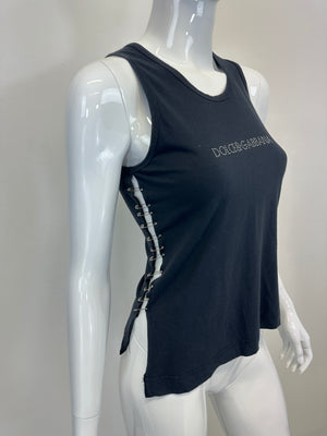 S/S 2001 Dolce & Gabbana Safety Pin Rhinestone Swarovski Logo Tank Top