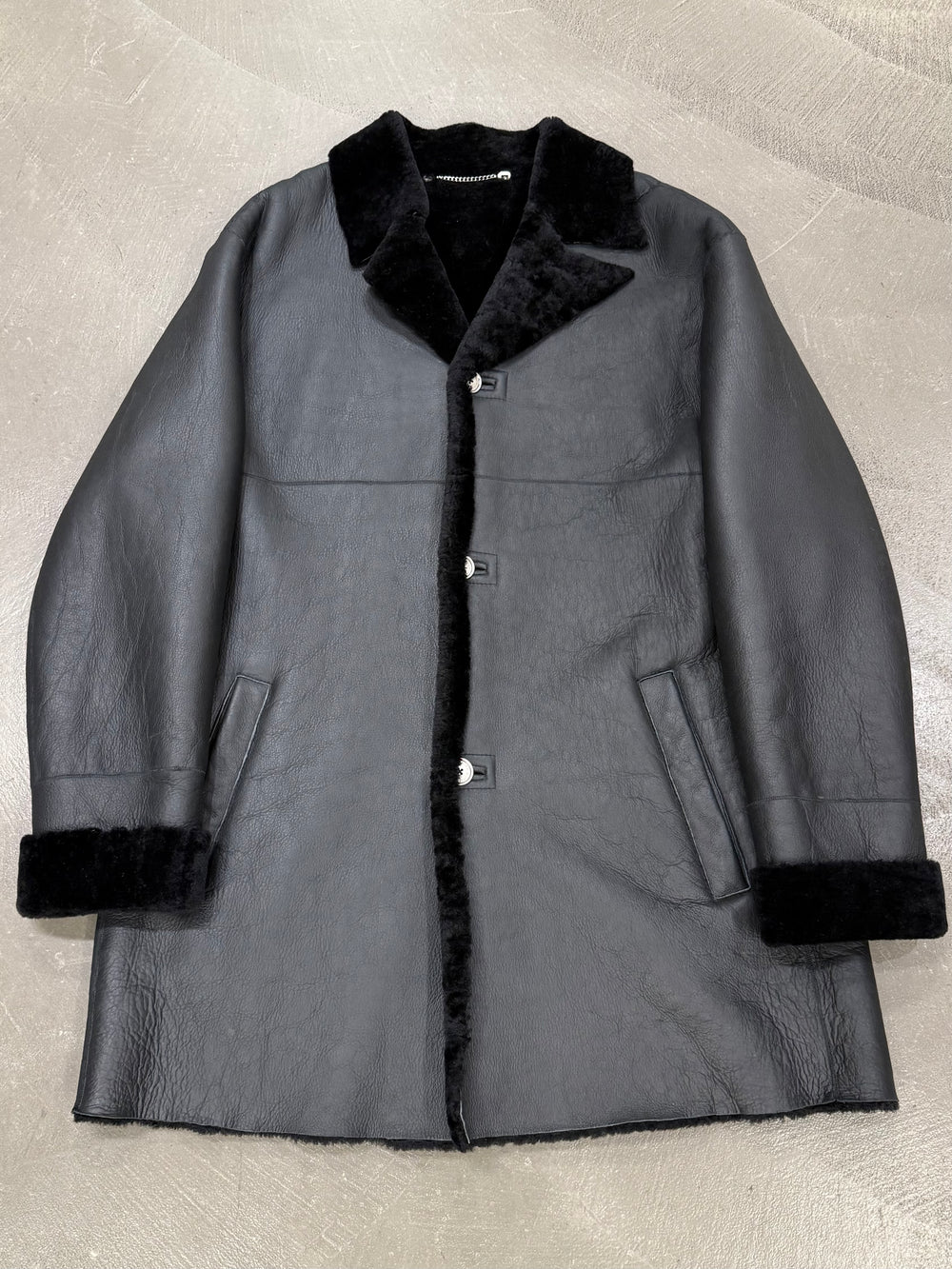 1980s Claude Montana black shearling leather coat