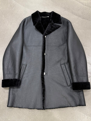 1980s Claude Montana black shearling leather coat