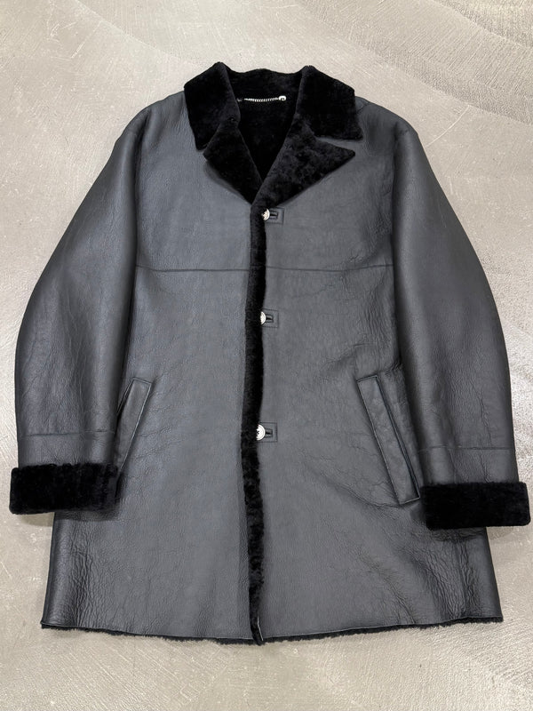 1980s Claude Montana black shearling leather coat