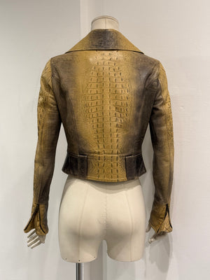 A/W2000 Roberto Cavalli crocodile embossed cropped leather jacket