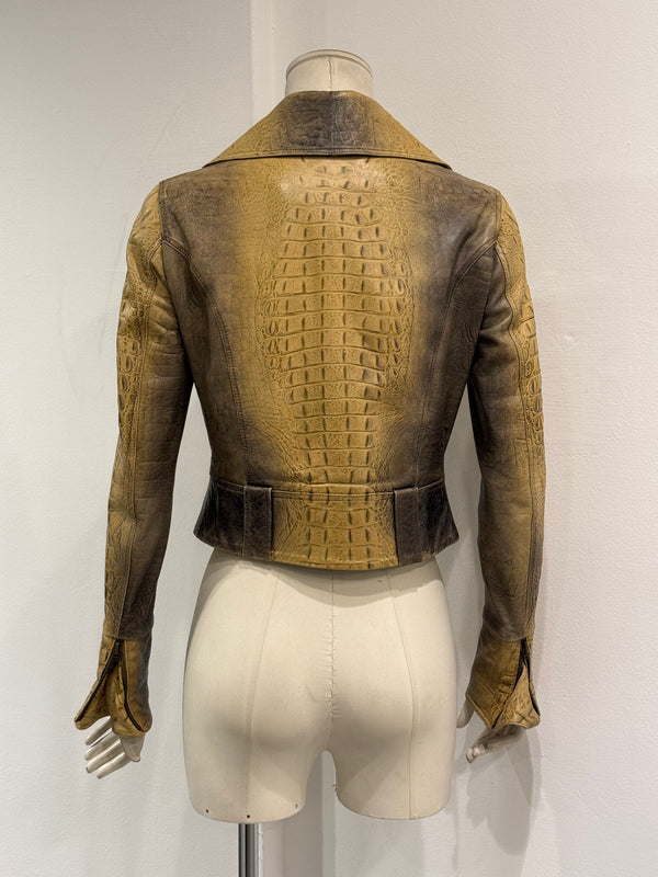 A/W2000 Roberto Cavalli crocodile embossed cropped leather jacket