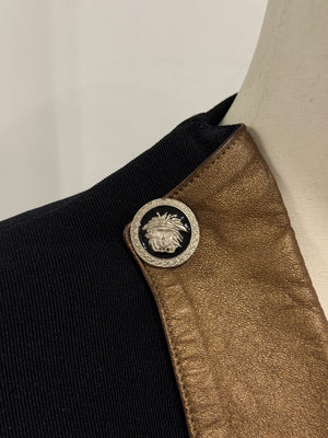 1990s Gianni Versace Napoleon cropped tailored jacket with contrast leather trim