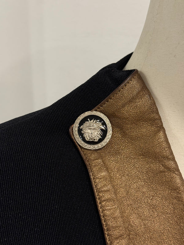 1990s Gianni Versace Napoleon cropped tailored jacket with contrast leather trim