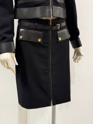 F/W2000 Gucci by Tom Ford leather-trim runway set jacket and skirt set