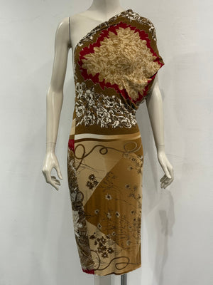 2000s Jean Paul Gaultier patchwork print asymmetric dress